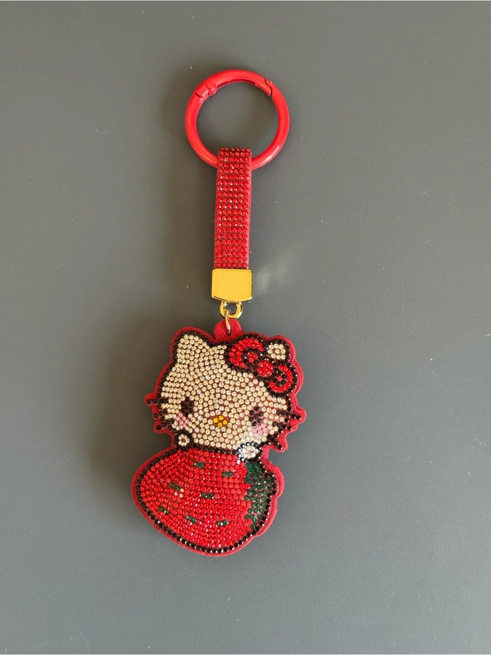 Rhinestone Strawberry HK Kitty Cartoon Character Keychain Bag Charm (Red) NIP